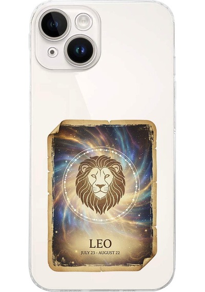 Apple Uyumlu iPhone 14 Plus İle  Burç Kartları Aslan Tasarımlı Şeffaf Silikon Kılıf Şeffaf