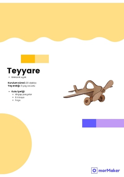 Türk Malı Tayyare Uçak Stem Eğitim Seti Çocuklar İçin Boyanabilir Maket