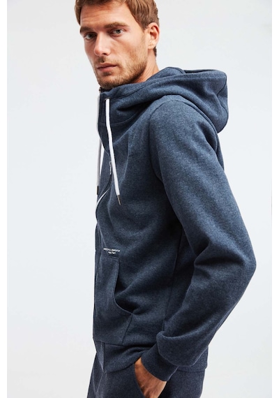 Grimelange Momentum Erkek Fermuarlı Yuksek Yaka Kapüşonlu Nakışlı Kordonlu Içi Polarlı Lacivert Sweatshirt