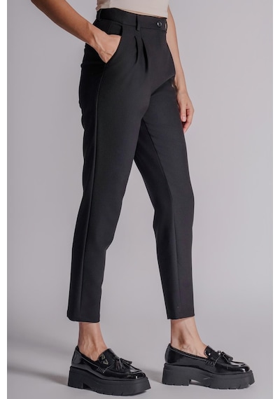 Braccas Kadın Yandan Cepli Arka Cep Fleto Beli Lastikli Ve Pilili Slim Fit Pantolon Siyah Siyah Braccas Kadın Yandan Cepli Arka Cep Fleto Beli Lastikli Ve Pilili Slim Fit Pantolon Siyah Siyah