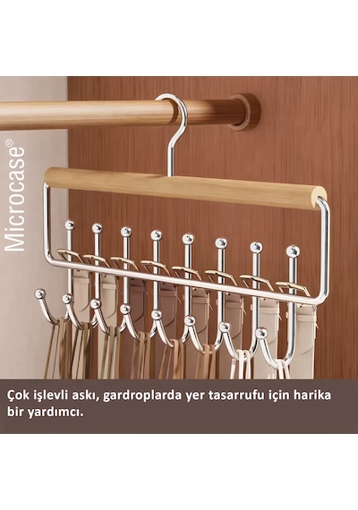 Microcase Çok Amaçlı 360 Derece Dönen Kancalı 16 Başlıklı Metal Elbise Ve Şapka Askılığı 1 Adet Al5708 Gümüş Gri