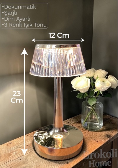 Dokunmatik Masa Gece Lambası Dokunmatik Lamba Abajur Led Şarjlı Masa Lambası Ledli Lamba Gold 21 Cm Gold