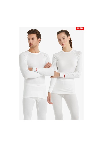 Blackspade Vücuda Oturan İçlik Unisex Termal Uzunkol Tişört Bisiklet Yaka, 2. Seviye Isı Koruma-9259 Beyaz