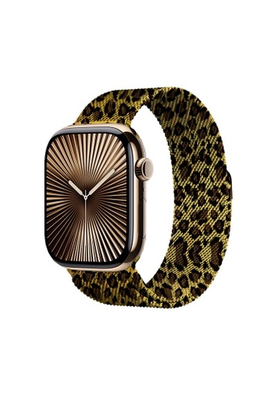 Apple Watch 42mm Uyumlu Krd-01 Leopar Desenli Metal Kordon - Sarı-leopar