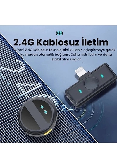 2 Adet Profesyonel Kablosuz Yaka Mikrofonu Lighting Uyumlu Manyetik Klipsli