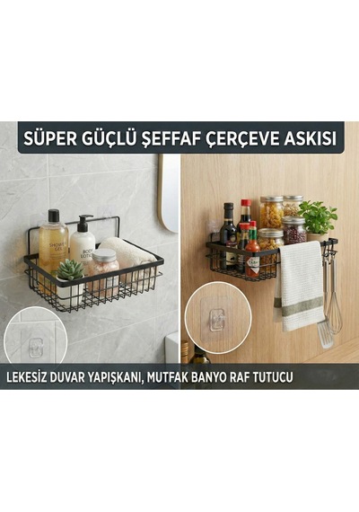 10'lu Şeffaf Güçlü Yapışkanlı Askı Delmeden, İz Bırakmadan Duvar Ve Fayans Montaj Kancası Beyaz Diğer