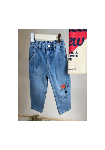 Poala Kids Kalp Baskılı Jeans Mavi