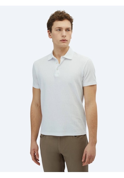 Kip Beyaz Desenli Polo Yaka Pamuk Karışımlı T-shirt Beyaz Kip Beyaz Desenli Polo Yaka Pamuk Karışımlı T-shirt Beyaz