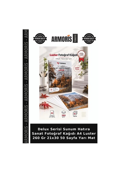 Delux Serisi Sunum Hatıra Sanat Fotoğraf Kağıdı A4 Luster 260 Gr 21x30 50 Sayfa Yarı Mat