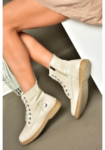 Fox Shoes R374821609 Bej Alçak Tabanlı Klasik Kadın Bot Bej