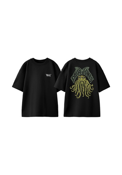 Thewert Davy Jones Tasarım Sırt Baskılı Pamuk Siyah Oversize T-shirt