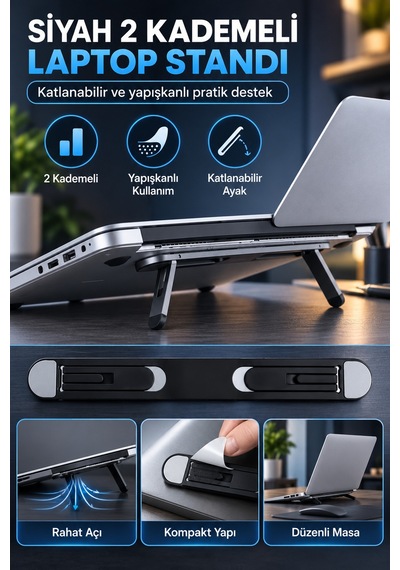 Siyah 2 Kademeli Laptop Standı