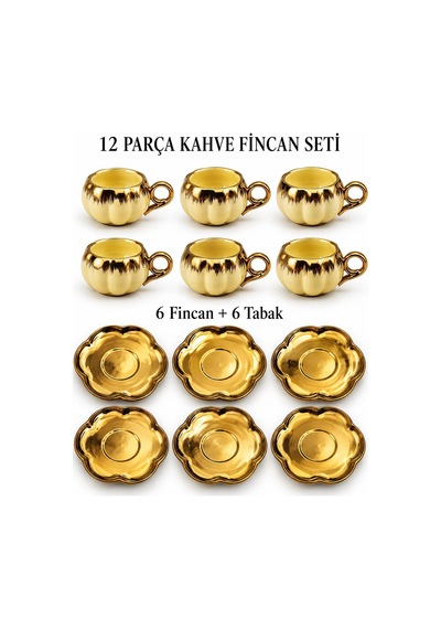 Valkyrie 6 Kişilik Krem Gold Balkabağı Model Türk Kahvesi Fincan Takımı 12 Parça 80 Ml Çeyizlik Krem