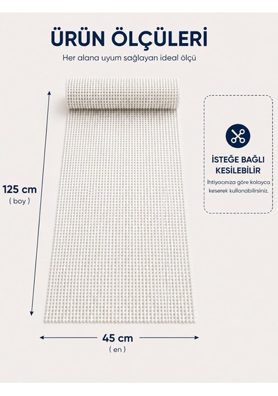 Halı Kaydırmazı 45x125 Cm Yıkanabilir Altı Kaydırmaz Halı Sabitleme Masa Örtüsü Çekmece İçi Araç Zemin, Beyaz, 45 X 125 Cm