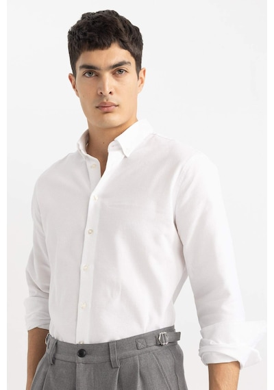 Defacto Beyaz Modern Fit Polo Yaka Petek Dokulu Basic Düz Uzun Kollu Gömlek B7383AX24SPWT34 Beyaz Defacto Beyaz Modern Fit Polo Yaka Petek Dokulu Basic Düz Uzun Kollu Gömlek B7383AX24SPWT34 Beyaz