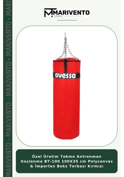 Özel Üretim Tekme Antrenman Güçlenme Bt-100 100x35 Cm Polycanvas & İmpertex Boks Torbası Kırmızı