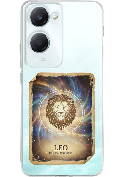 Vivo Y18 İle Uyumlu Burç Kartları Aslan Tasarımlı Şeffaf Silikon Kılıf Şeffaf