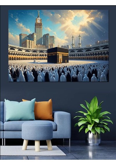Ahşap Tablo Kabe Etrafında İbadet Edenler