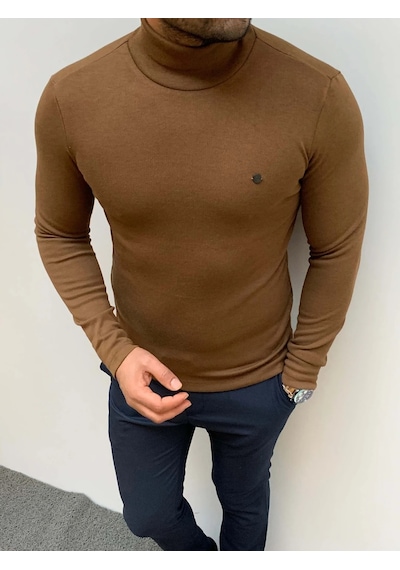 Modefendi Slim Fit A Kalite Pamuk Tam Boğazlı Kazak Camel