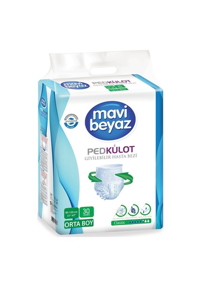 Mavi Beyaz Ped Emici Külot Hasta Bezi Medium Orta 30'Lu