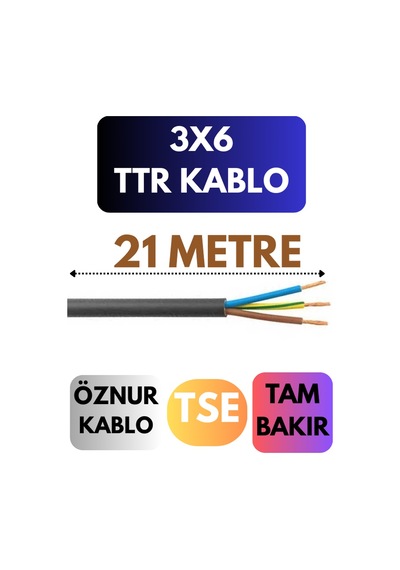 Öznur 3x6 Ttr Kablo Metre Seçenekli Siyah - 21 Metre