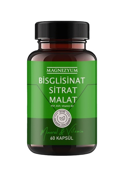 Magnezyum 1 Kutu Bisglisinat Magnezyum Sitrat Malat & Vitamin B2 B3 B6 Ve Mineral Kapsülleri 60lı