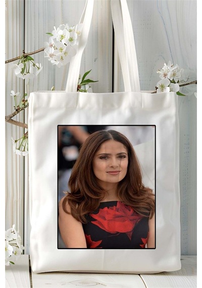 Art Hediye Salma Hayek Baskılı Bez Çanta Omuz Çantası Kişiye Özel Desen 4 Çok Renkli