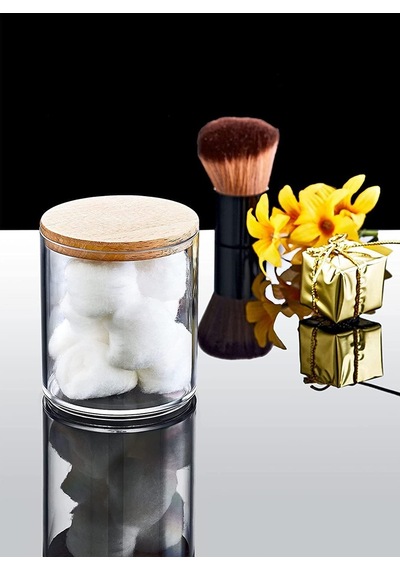 Ahşap Görünümlü Kapak 3'lü Organizer Set, Modern Pamukluk Düzenleyici Şık 3'lü Pamukluk Set - Ş