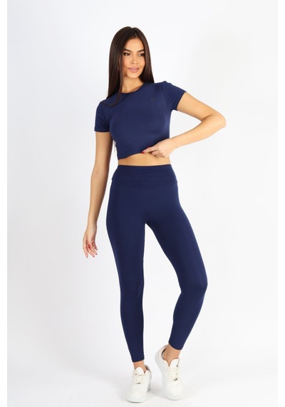 Kadın Organik Kumaş Bisiklet Yaka Vücuda Oturan Slim Fit Atlet Bluz Lacivert