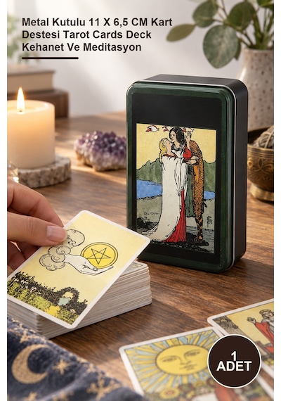 1 Adet Tarot Kartı Metal Kutulu 11 X 6,5 Cm Kart Destesi Tarot Cards Deck Kehanet Ve Meditasyon