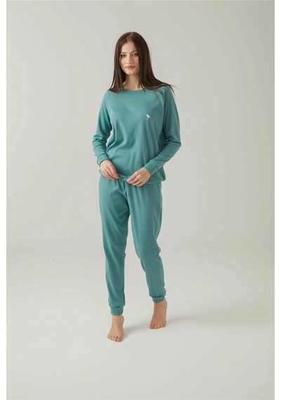 Pamuk & Pamuk Yeşil Fitlli Belden Bağlamalı Pijama Takımı