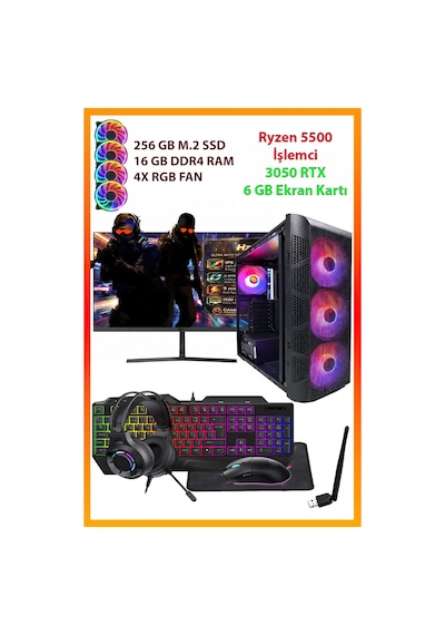 Comloji CMLJ08 R5-5500 16 GB 256 GB SSD RTX3050 24" Free Dos Masaüstü Oyuncu Bilgisayarı
