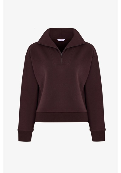 Penti Koyu Bordo Yarım Fermuarlı Şardonlu Sweatshirt