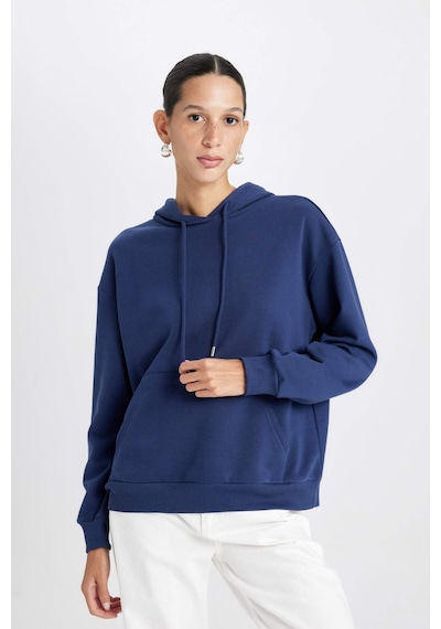 DeFacto Relax Fit Kapüşonlu Kanguru Cepli Kalın Basic Düz Sweatshirt W1240AZ24WNNV42 Lacivert