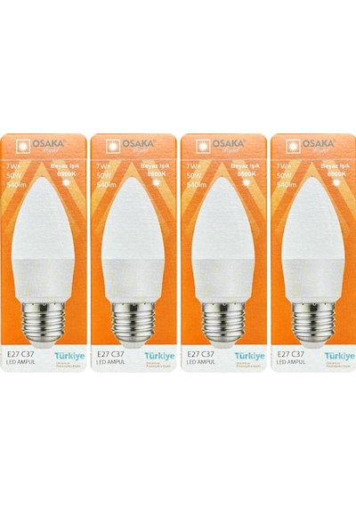 4 Adet Osaka 7w 50w 6500k Beyaz Işık E27 Duylu Kalın Duy Mum Led Ampul
