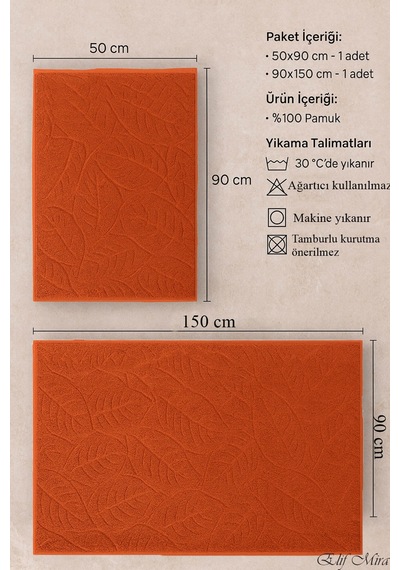 Banyo & Yüz Havlusu Seti Dokulu %100 Pamuk 90x150 + 50x90 Cm Foliva Turuncu
