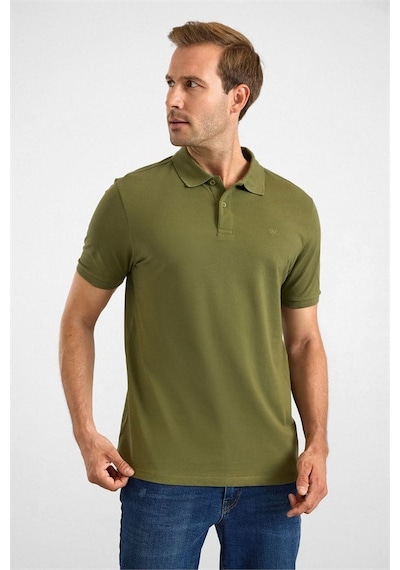 Süvari Haki Slim Düz Baskısız Pike Düğmeli Polo Yaka Tişört Sts1014000019-yh1
