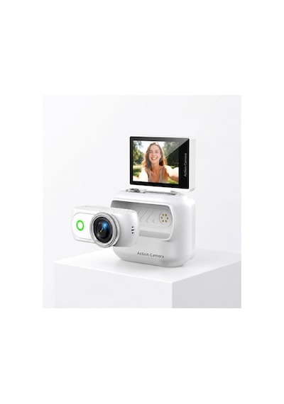 4k Ultra Hd Hareketli Ekranlı Profesyonel Aksiyon Kamerası Manyetik Tutuş Flip Ekran Full Aparat Beyaz