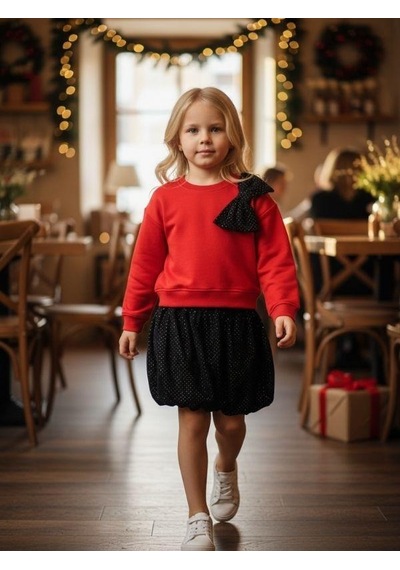 Zekids Kız Çocuk Yumuşak Dokulu Büyük Fiyonk Detaylı Işıltılı Etekli Takım-16437 Kırmızı Zekids Kız Çocuk Yumuşak Dokulu Büyük Fiyonk Detaylı Işıltılı Etekli Takım-16437 Kırmızı