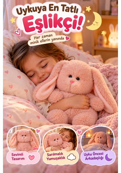 Pembe Obur Tavşan Peluş Oyuncak 26 Cm Yumuşak Welsoft Kumaşlı Sevimli Tombul Tavşan Uyku Arkadaşı