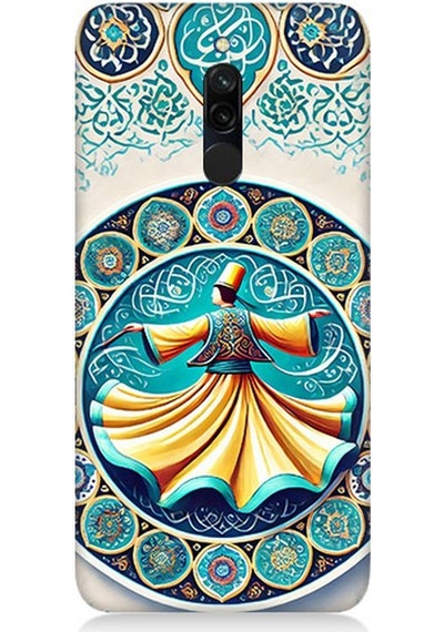 Xiaomi Redmi 8 Uyumlu Çini Motifli Semazen Figürü Desenli Silikon Kılıf Çok Renkli