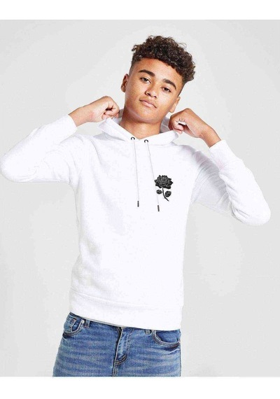 Tshirthane Silhouette Rose Baskılı Unisex Çocuk Kapüşonlu Beyaz Sweatshirt