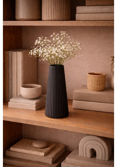 Modern Beyaz Vazo Güne Sade Bir Başlangıç 17.8 7.7 Cm Siyah
