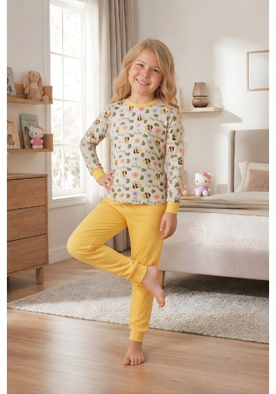 Modanino Kız ÇocukPamuk Pijama Takımı 4-11 Yaş 12628 Sarı