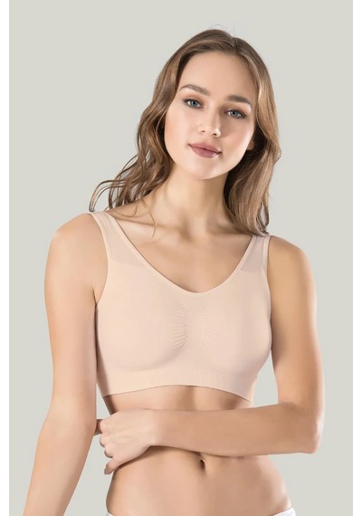 Melonika Kadın Gri Kalın Askılı Çıkarılabilir Pedli Örme Seamless Dikişsiz Basic Büstiyer Çok Renkli