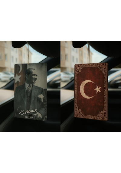 Atatürk Ve Türk Bayrağı - İkili Oto Kokusu - Dekoratif Araç Kokusu Ve Aksesuarı