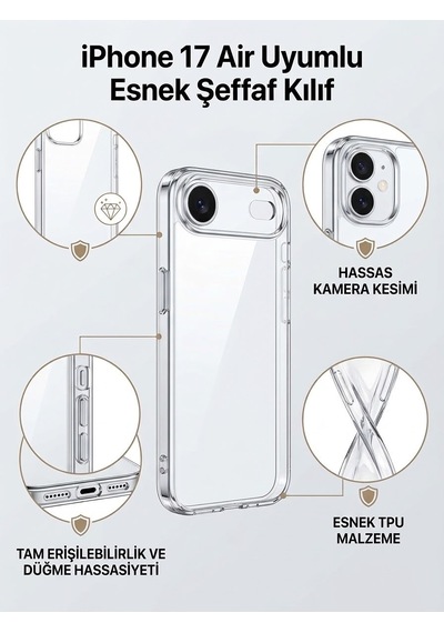 Apple Uyumlu iPhone 17 Aır Şeffaf Kılıf Silikon Ve Esnek Seffaf