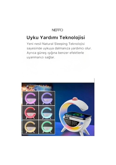 G Harfi Şeklinde Dijital Saat Kablosuz Şarj Rgb Gece Lambası Bluetooth Hoparlör Çok Amaçlı İstasyon