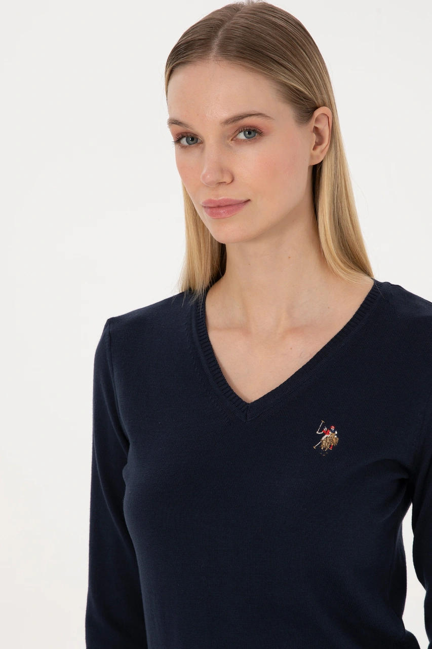 U.S. Polo Assn. Kadın Lacivert V Yaka Basic Kazak 50307727-VR033