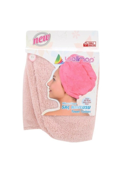 Wellmop Mikrofiber Düğmeli Saç Havlusu Pudra Standart